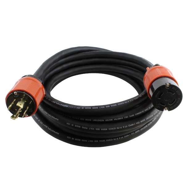 Ac Works SOOW; Cold Weather Extension Cord, 10 AWG, Indoor/Outdoor, 10/4, 1 Outlets, L15-30R, Black, Rubber L1530PR-100 - main